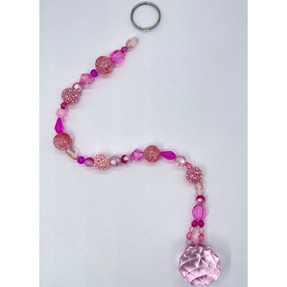 Beaded Suncatcher Pink Crystal Prism Hanging Patio Decor Yard Art Tree Jewelry - Picture 3 of 10